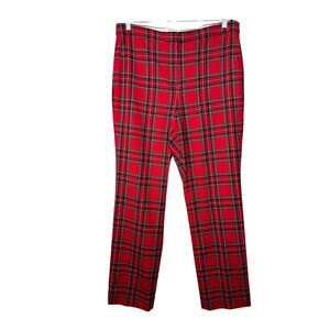 J.Crew Red Tartan Plaid Pant 16T Tall Straight Leg Classic Holiday Dress Trouser
